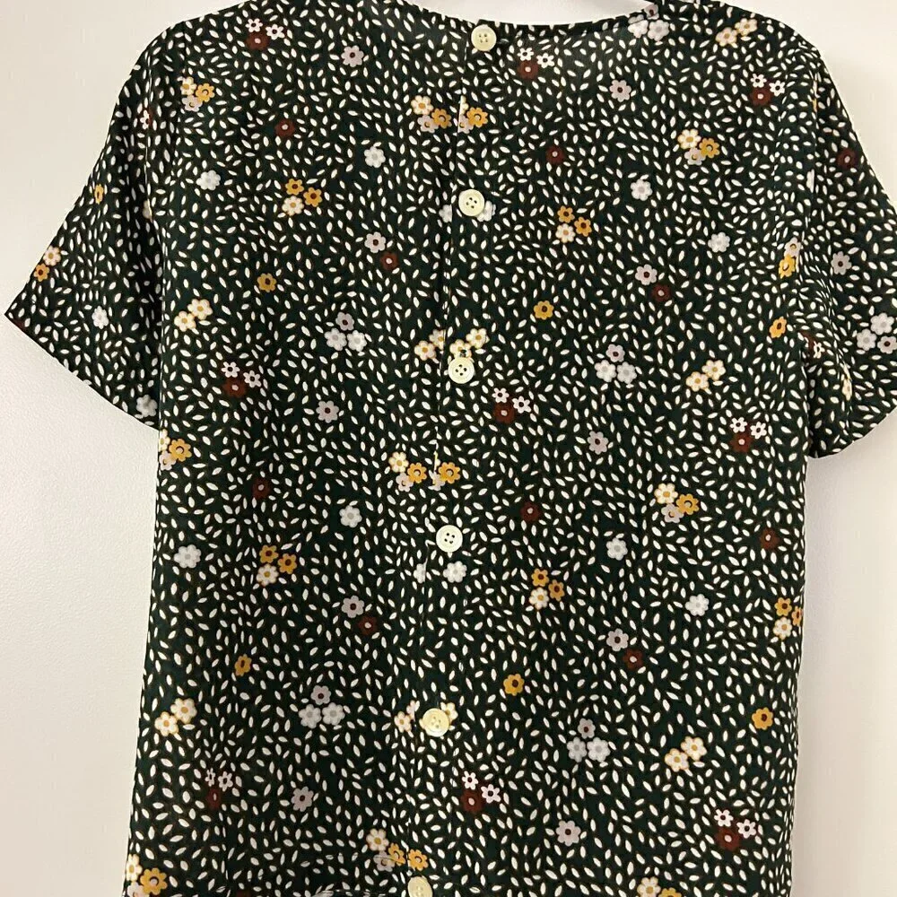 Madewell 100% Silk Button-Back Tie Tee in Dropleaf Floral in Forest Green Size S - Picture 9 of 9